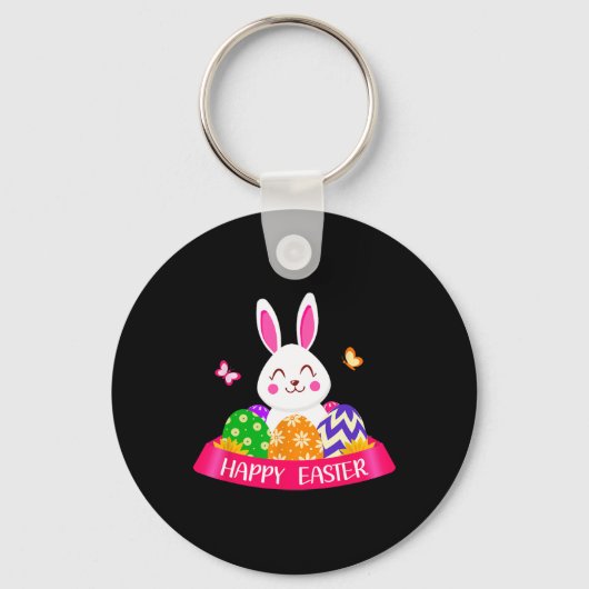 Cute Bunny Spring Hunt Eggs Rabbit Happy Easter Da Sleutelhanger (Voorkant)