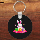 Cute Bunny Spring Hunt Eggs Rabbit Happy Easter Da Sleutelhanger (Voorkant)