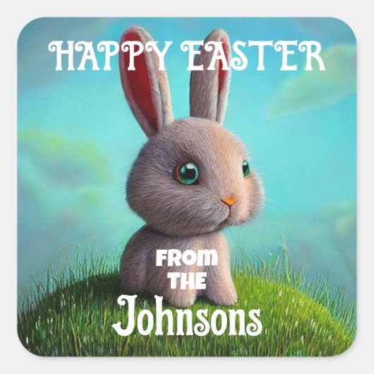 Cute Bunny Square Sticker (Voorkant)