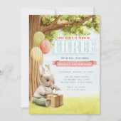 Cute Bunny Third Birthday Invitation Kaart (Voorkant)