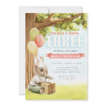 Cute Bunny Third Birthday Invitation