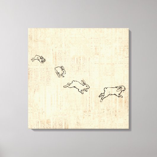 Cute Bunny Thorming Jumping Rabbits Art Canvas Afdruk (Voorkant)