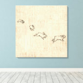 Cute Bunny Thorming Jumping Rabbits Art Canvas Afdruk (Insitu (Houten vloer))