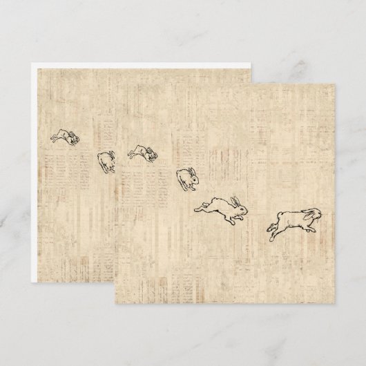 Cute  Bunny Thorming Jumping Rabbits Art Feestdagenkaart (Voorkant / Achterkant)