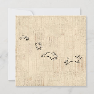 Cute Bunny Thorming Jumping Rabbits Art Feestdagenkaart