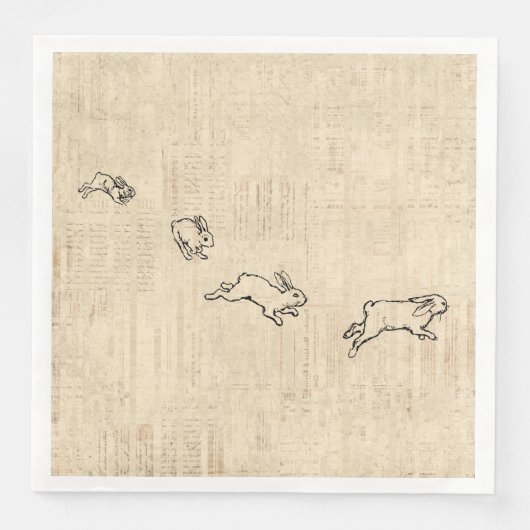 Cute  Bunny Thorming Jumping Rabbits Art Servet (Voorkant)
