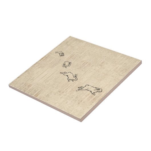 Cute  Bunny Thorming Jumping Rabbits Art Tegeltje (Zijkant)