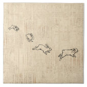 Cute  Bunny Thorming Jumping Rabbits Art Tegeltje (Voorkant)