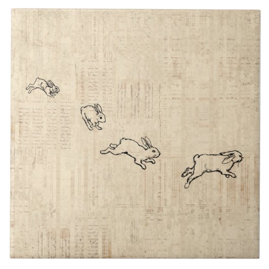 Cute  Bunny Thorming Jumping Rabbits Art Tegeltje (Voorkant)