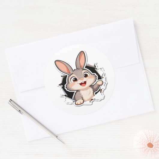 Cute Bunny Torn Paper Sticker (Envelop)