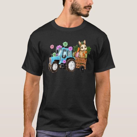 Cute Bunny Tractor Boerderij Carrots Hunt Egg Rabb T-shirt (Voorkant)