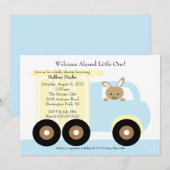Cute Bunny Truck Boy Baby shower Invitation Kaart (Voorkant / Achterkant)