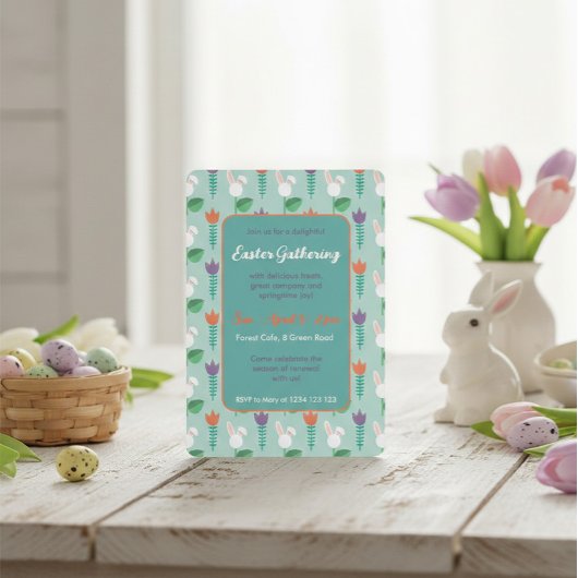 Cute Bunny & Tulp Pasen Uitnodiging
