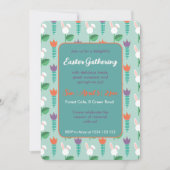 Cute Bunny & Tulp Pasen Uitnodiging (Voorkant)