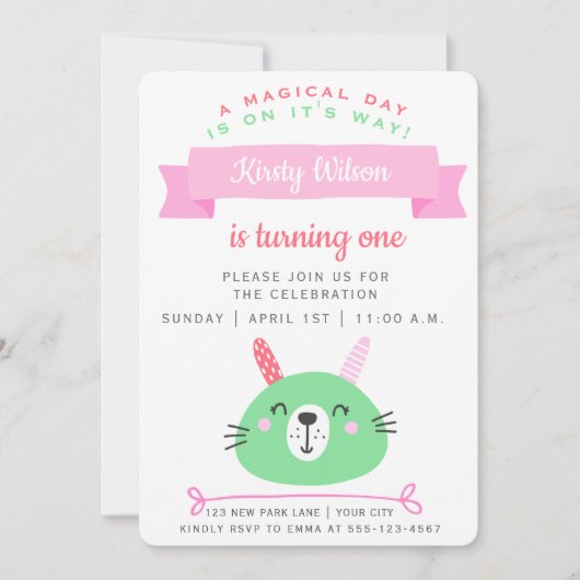 Cute Bunny | Uitnodiging tot feestdag (Voorkant)
