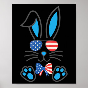 Cute Bunny Usa Vlag Zonnebril Strik Happy Pasen J Poster