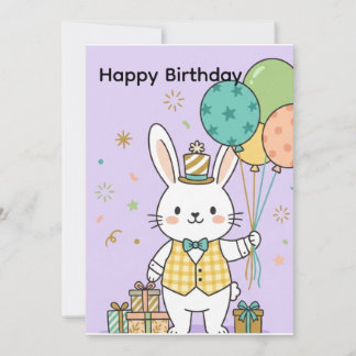 Cute Bunny Verjaardagsfeest Uitnodiging