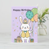 Cute Bunny Verjaardagsfeest Uitnodiging (Staand voorkant)