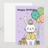 Cute Bunny Verjaardagsfeest Uitnodiging (Voorkant / Achterkant)