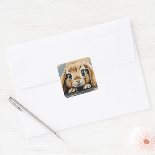 Cute bunny vierkante sticker (Envelop)