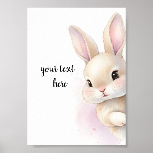 Cute Bunny Watercolor Personalized Text  Poster (Voorkant)