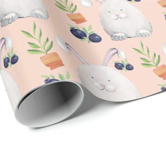 Cute Bunny Waterverf Art Pattern Cadeaupapier (Rol Hoek)