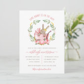 Cute Bunny & Waterverf Flowers Girl Baby shower Kaart (Staand voorkant)