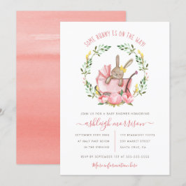 Cute Bunny & Waterverf Flowers Girl Baby shower Kaart