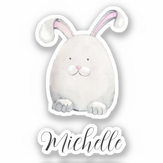 Cute Bunny Waterverf met handbeschilderde illustra Sticker (Voorkant)