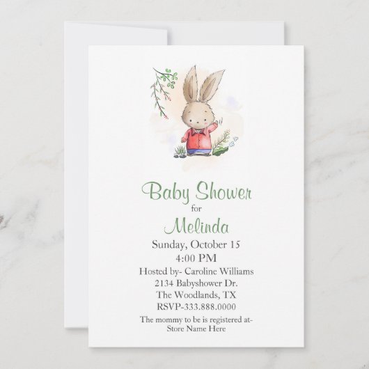 Cute Bunny Waving Baby shower Invitation Kaart (Voorkant)
