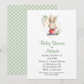 Cute Bunny Waving Baby shower Invitation Kaart (Voorkant / Achterkant)