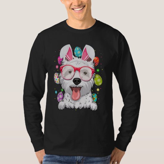 Cute Bunny Westie Dog Face Easter Eggs Easter Day T-shirt (Voorkant)