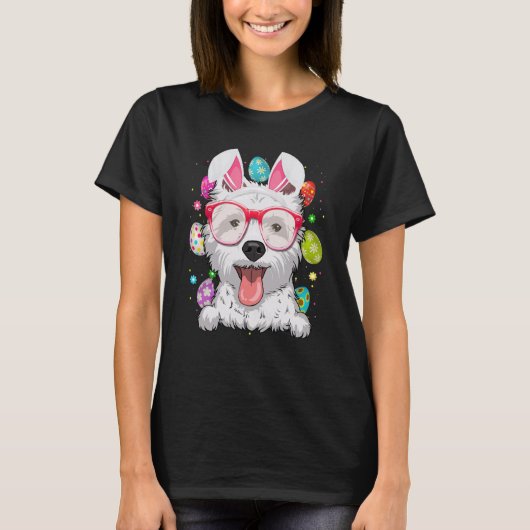 Cute Bunny Westie Dog Face Easter Eggs Easter Day T-shirt (Voorkant)