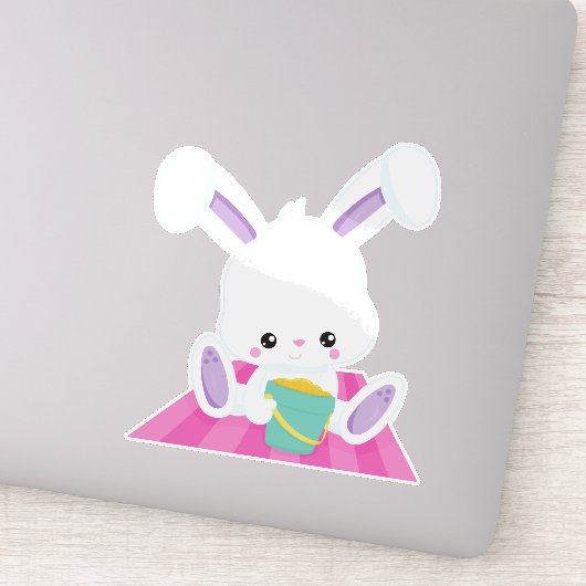 Cute Bunny, White Bunny, Baby Bunny, Beach Bucket Sticker (Detail)
