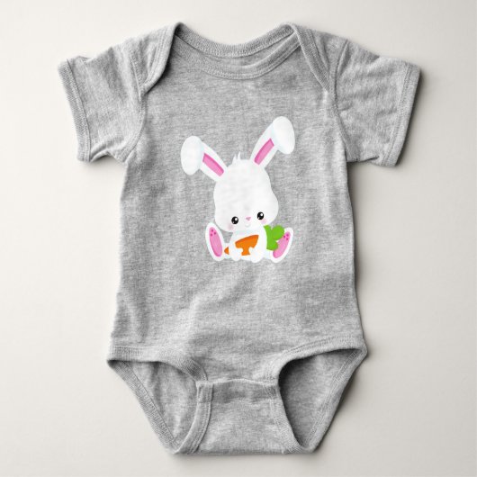 Cute Bunny, White Bunny, Little Bunny, Carrot Romper (Voorkant)