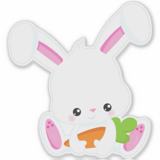 Cute Bunny, White Bunny, Little Bunny, Carrot Sticker (Voorkant)
