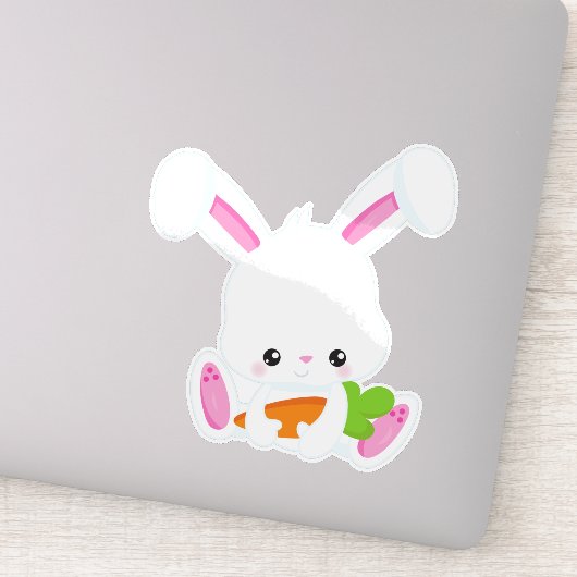 Cute Bunny, White Bunny, Little Bunny, Carrot Sticker (Detail)