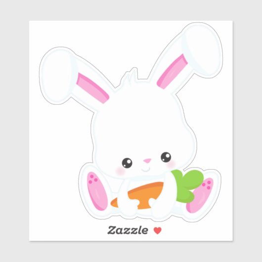 Cute Bunny, White Bunny, Little Bunny, Carrot Sticker (Vel)