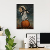 Cute Bunny Witch on Pumpkin Art Printable, Hallowe Poster (Thuiskantoor)