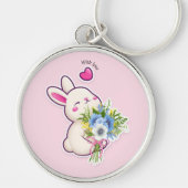 Cute Bunny with Bouquet –  Sleutelhanger (Voorkant)