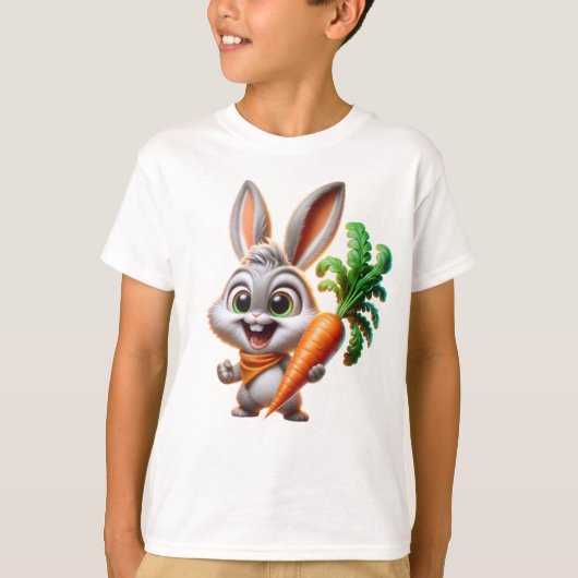 Cute Bunny With Carrot Happy Art T-shirt (Voorkant)