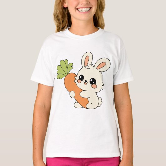Cute Bunny with Carrot Kids T-Shirt (Voorkant)