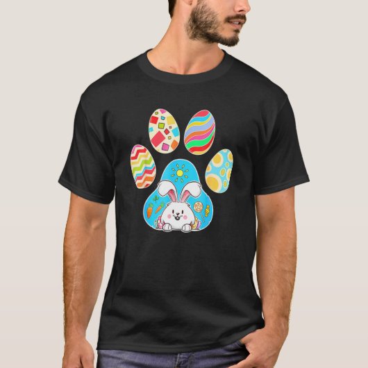 Cute Bunny With Easter Egg Inside Dog Paw Happy Ea T-shirt (Voorkant)