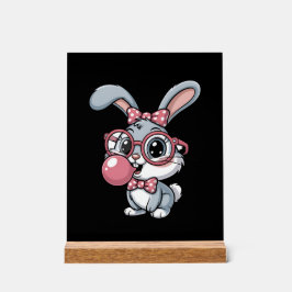 Cute Bunny with Glasses Blowing Bubble Gum Acryl Bord
