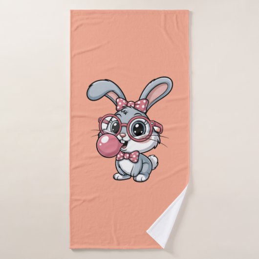Cute Bunny with Glasses Blowing Bubble Gum Badhanddoek (Badhanddoek)