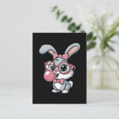Cute Bunny with Glasses Blowing Bubble Gum Briefkaart (Staand voorkant)