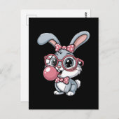 Cute Bunny with Glasses Blowing Bubble Gum Briefkaart (Voorkant / Achterkant)