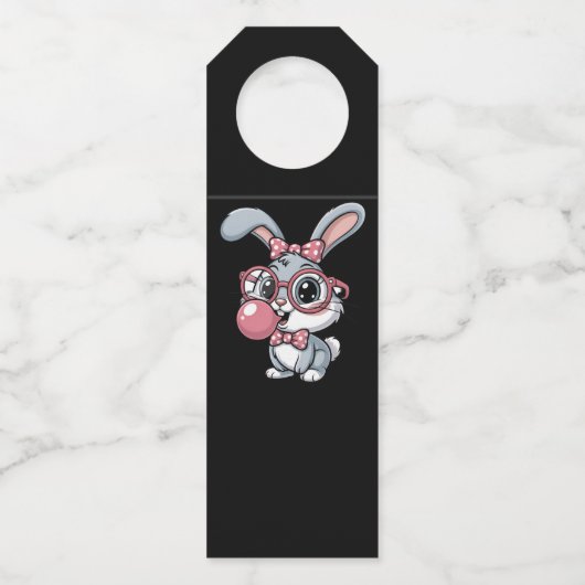 Cute Bunny with Glasses Blowing Bubble Gum Flessenhanger (Voorkant)