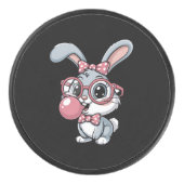 Cute Bunny with Glasses Blowing Bubble Gum Hockey Puck (Voorkant)