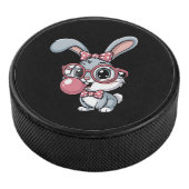 Cute Bunny with Glasses Blowing Bubble Gum Hockey Puck (3/4)